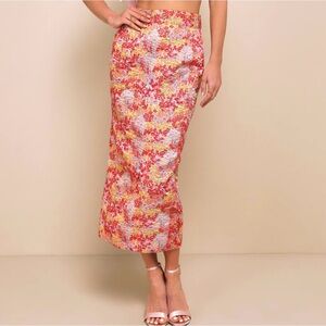 Lulus Ellarina Pink Multi Metallic Midi Skirt with‎ Pockets Size Large